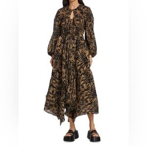 Jonathan simkhai smocked chiffon handkerchief dress